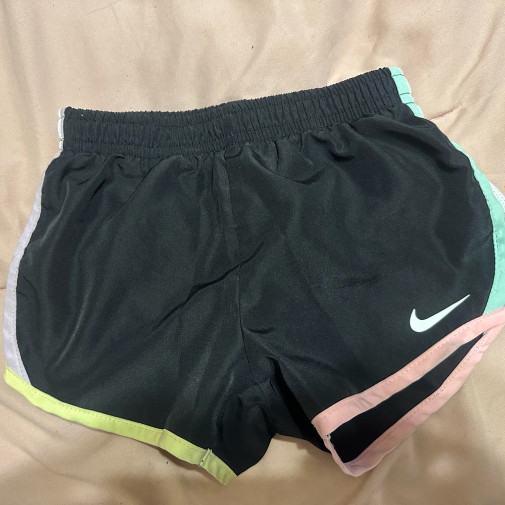 Nike Black Girls' Athletic Shorts with Neon Yellow, Pink & Mint Trim